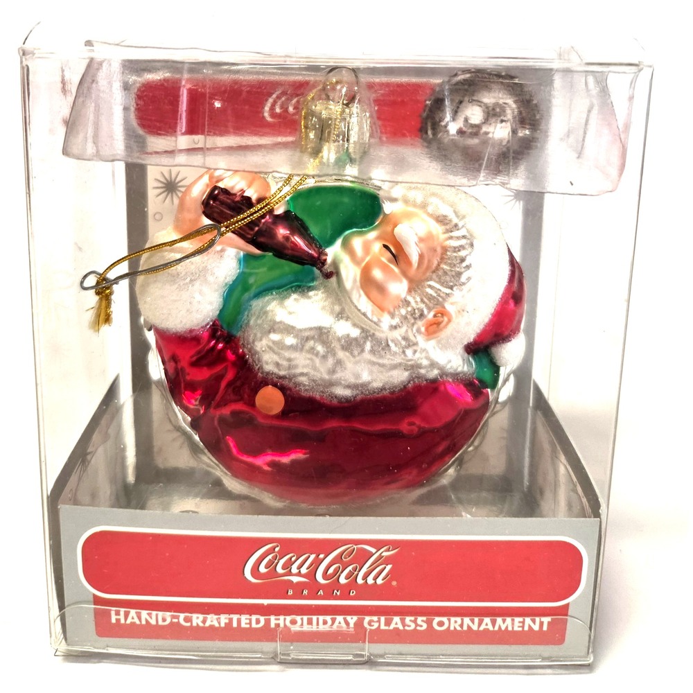 Kurt Adler 75th Anniversary Coca Cola Glass Ornament Holiday Santa Drink New Box